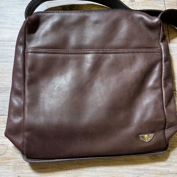 Dockers Leather Bag Brown Dark Shoulder Vintage 90s Like New Zip - Picture 4 of 9